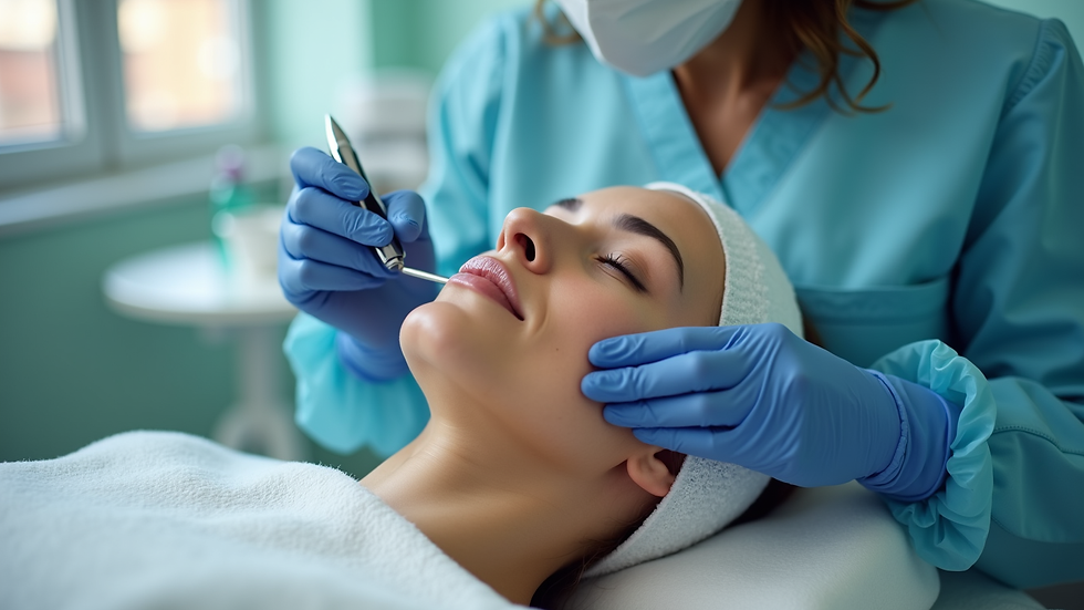 Close-up view of a dermatologist preparing facial treatment equipment