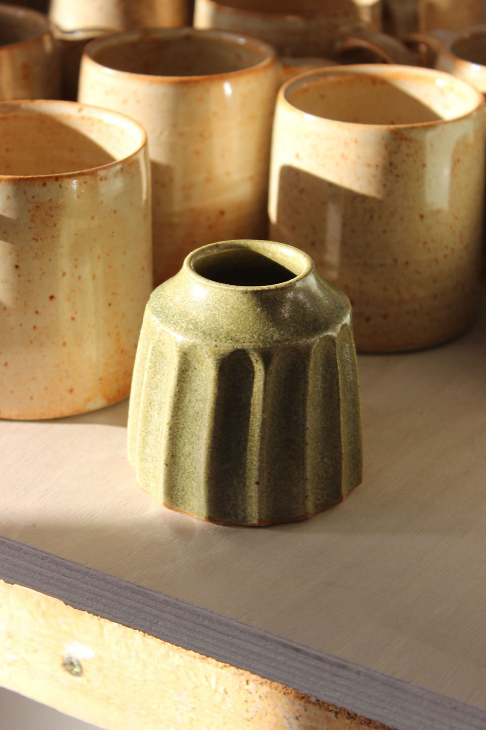 Carved Bud Vase in Olive