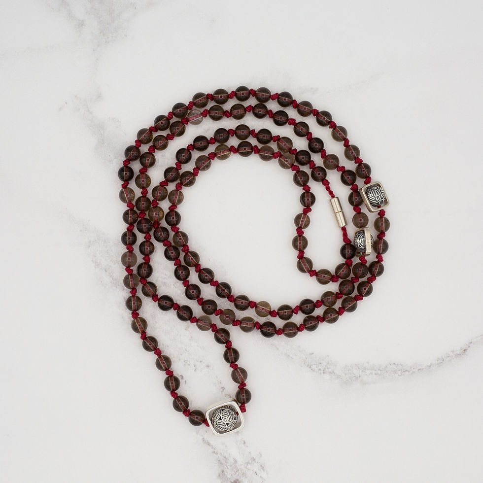 Smoky Quartz beaded necklace with silver accents