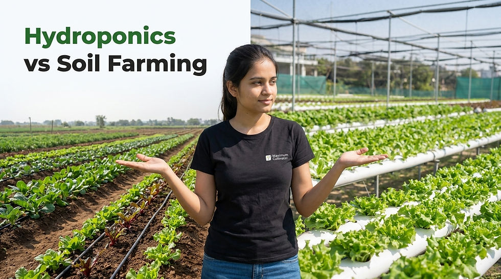 Hydroponics vs soil farming in India showing modern hydroponic farming and traditional agriculture comparison