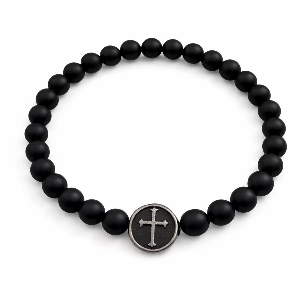 Black onyx cross bracelet