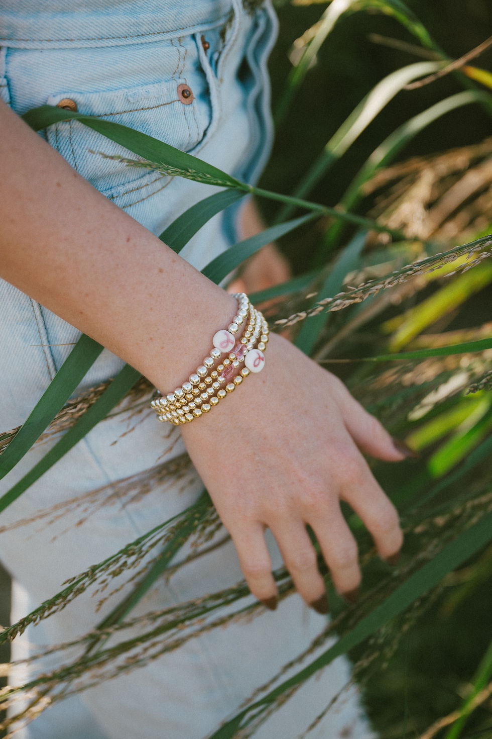 Thumbnail: Pink Ribbon 'Breast Cancer Awareness' 14k Gold-Filled Bracelet