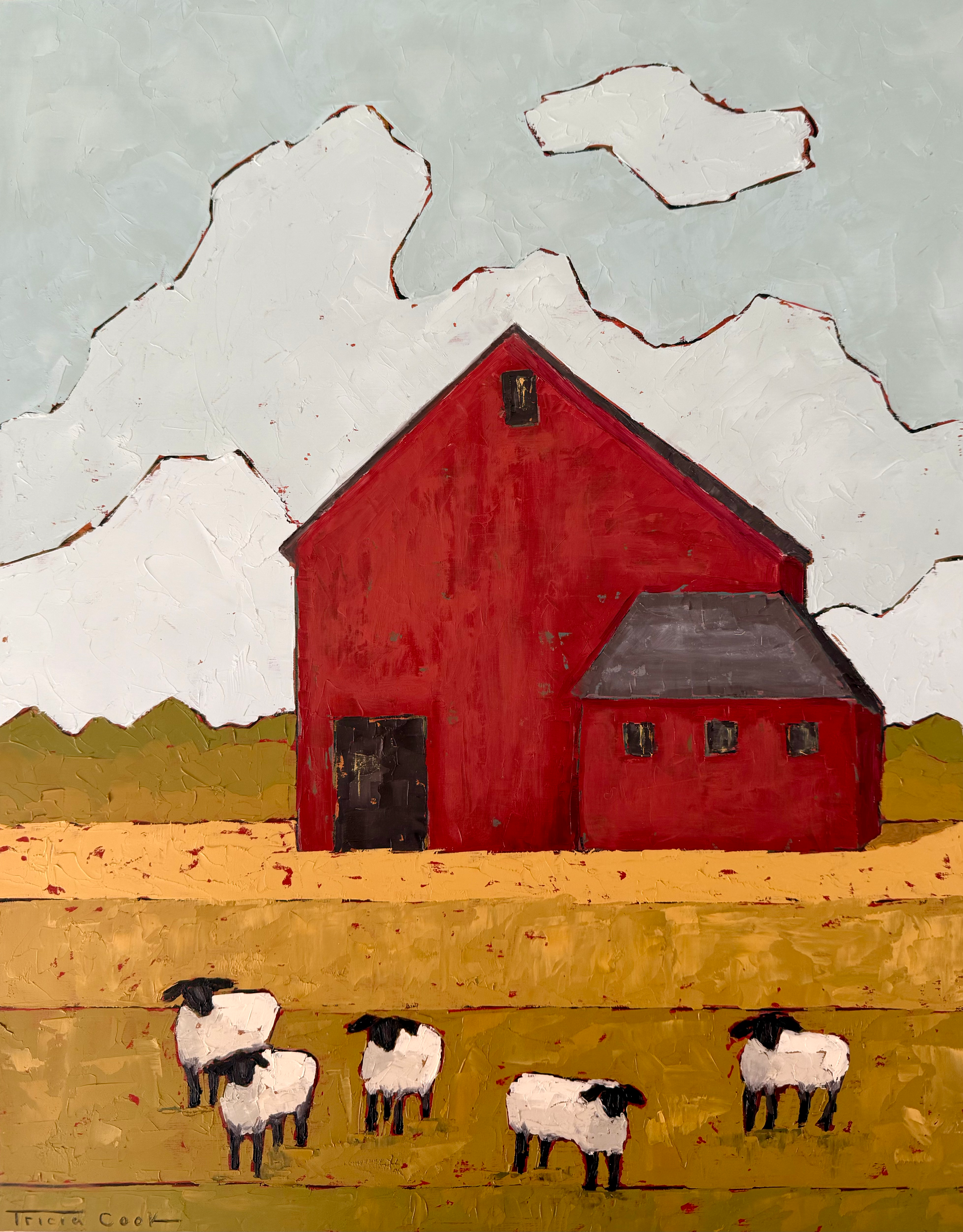 Red Barn with Sheep