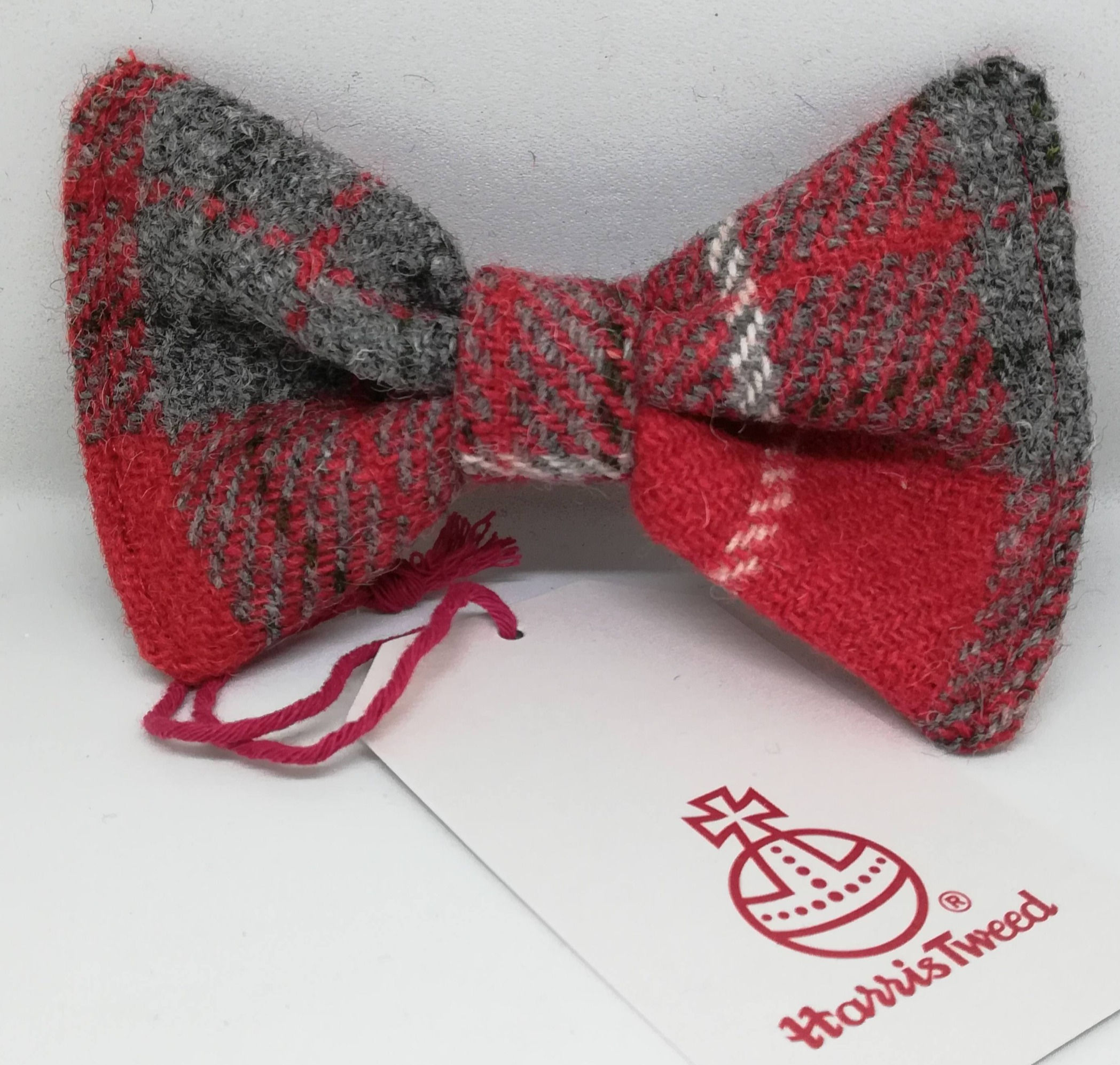 Red and grey check dog bowtie