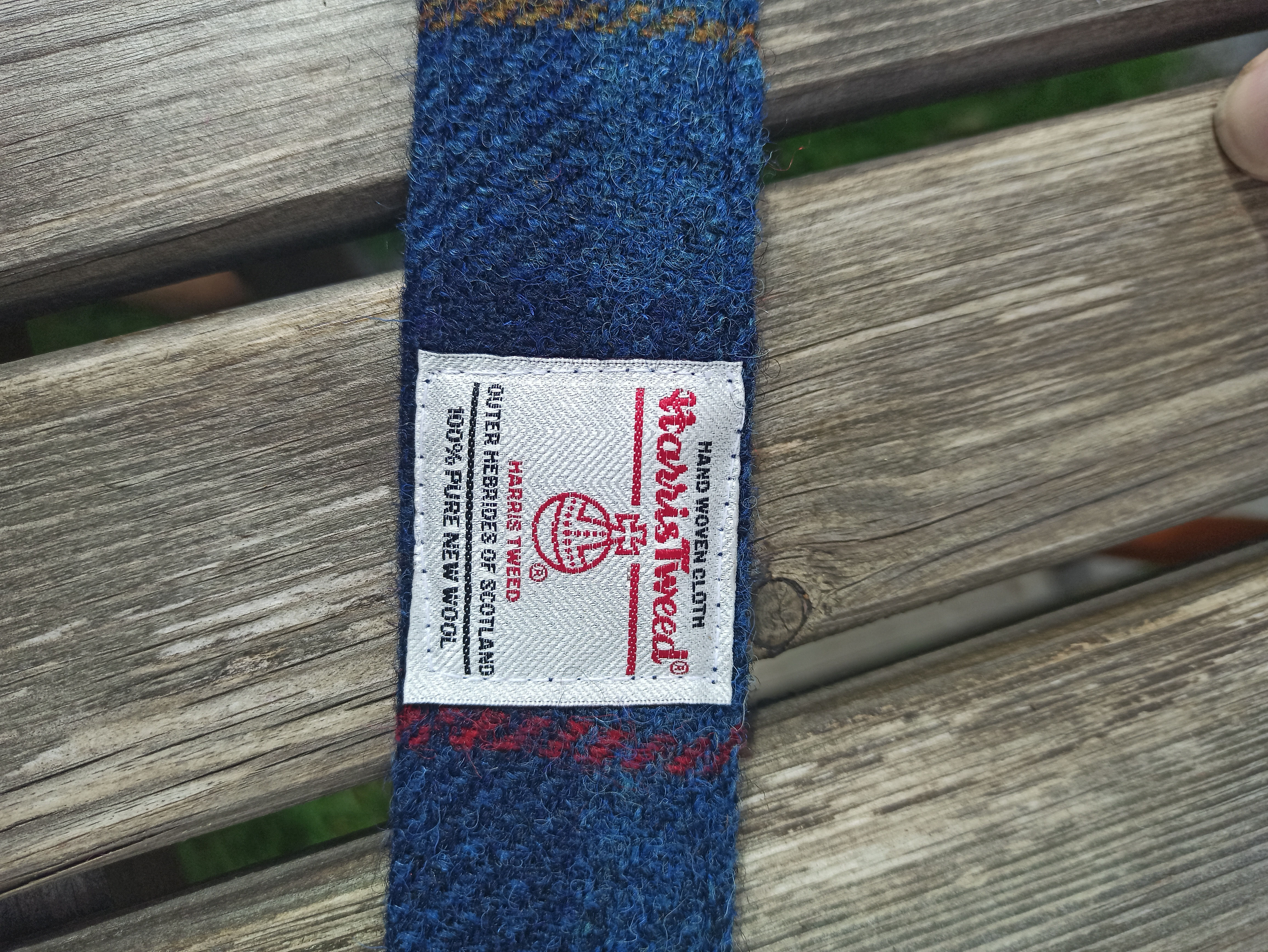 Navy blue check camera strap