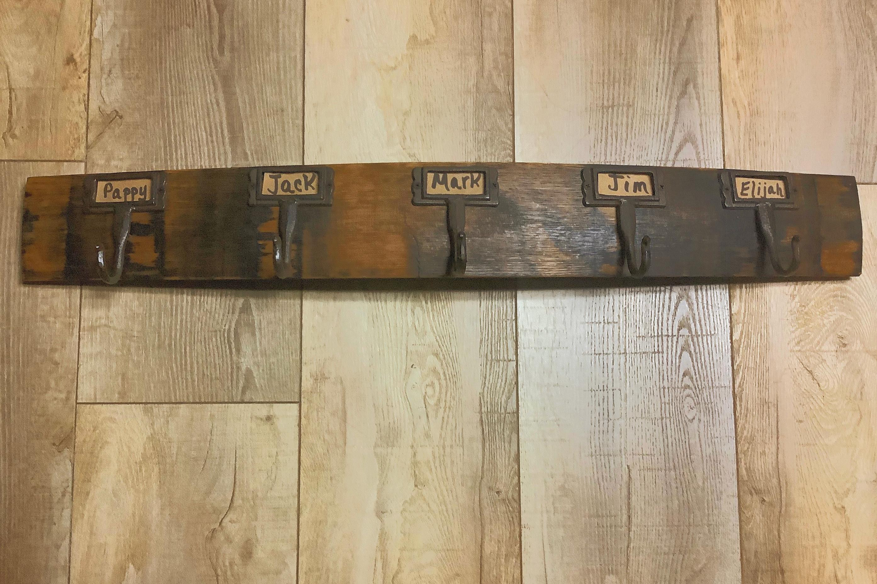 Bourbon Barrel Stave Coat Rack with nNme Label Hooks