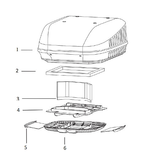 A diagram of the parts related to installing the ducted RV air conditioning unit.