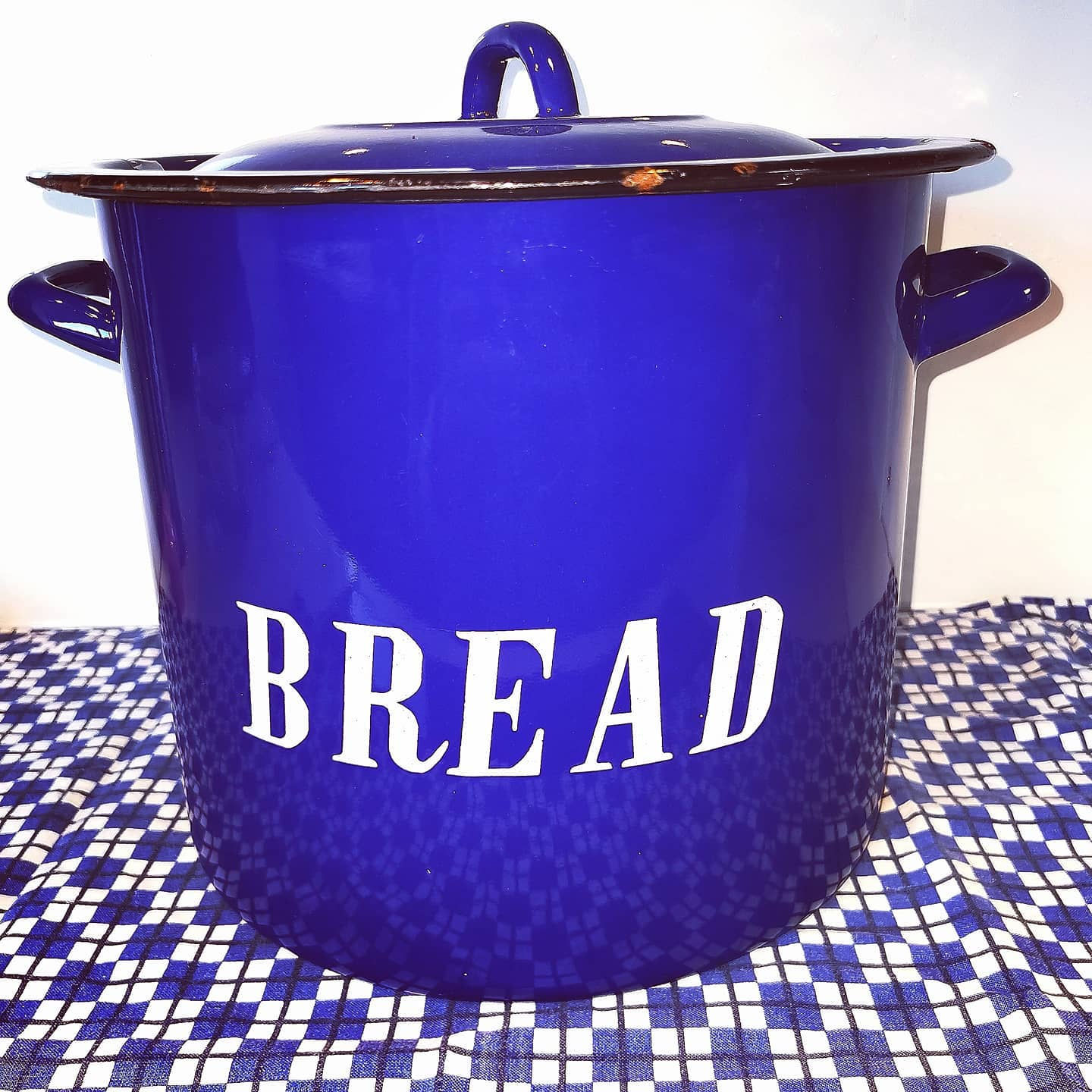 Vintage Enamel Blue Bread Bin