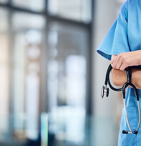 Medical, nurse and person in hospital with stethoscope, support and healthcare professiona