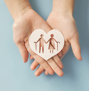 Hands holding elderly couple with walkin