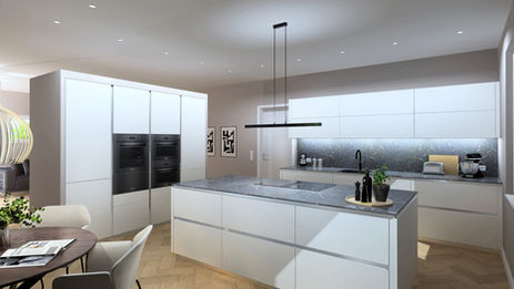 Küchenplanung: Grifflose Küche, weiß