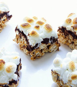 Caramel Popcorn Smore's Krispie Squares