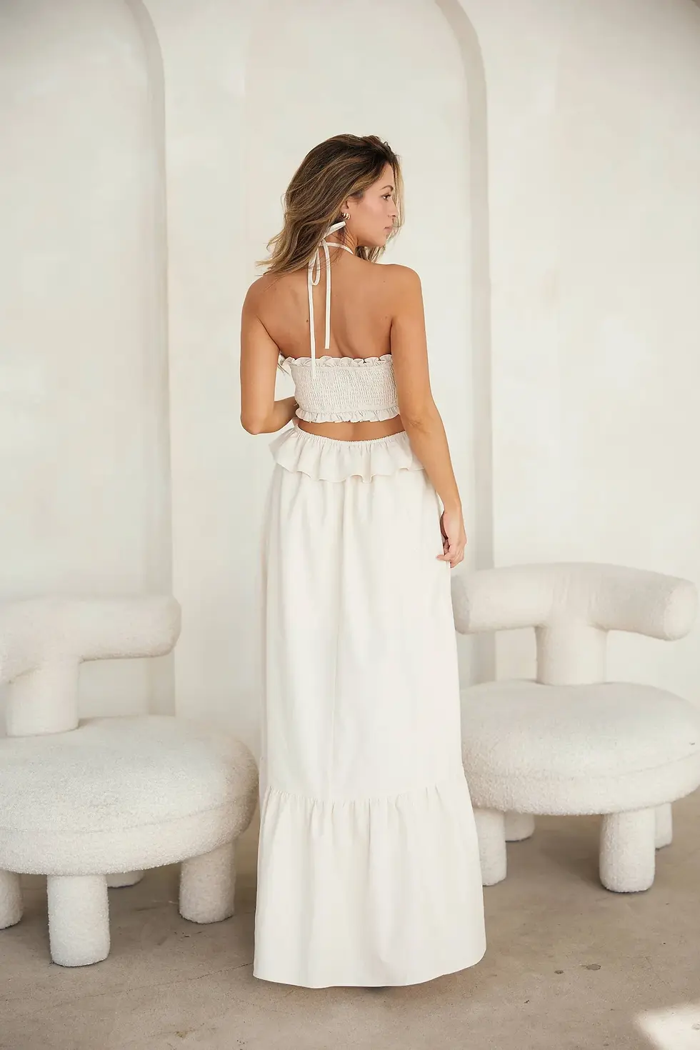 Thumbnail: Cut-Out Ruffled Maxi Halter Dress