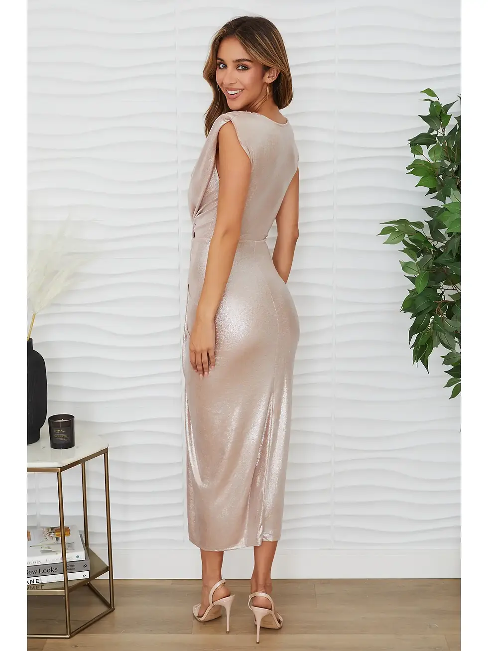 Thumbnail: Milio Milano Metallic Deep V Maxi Dress