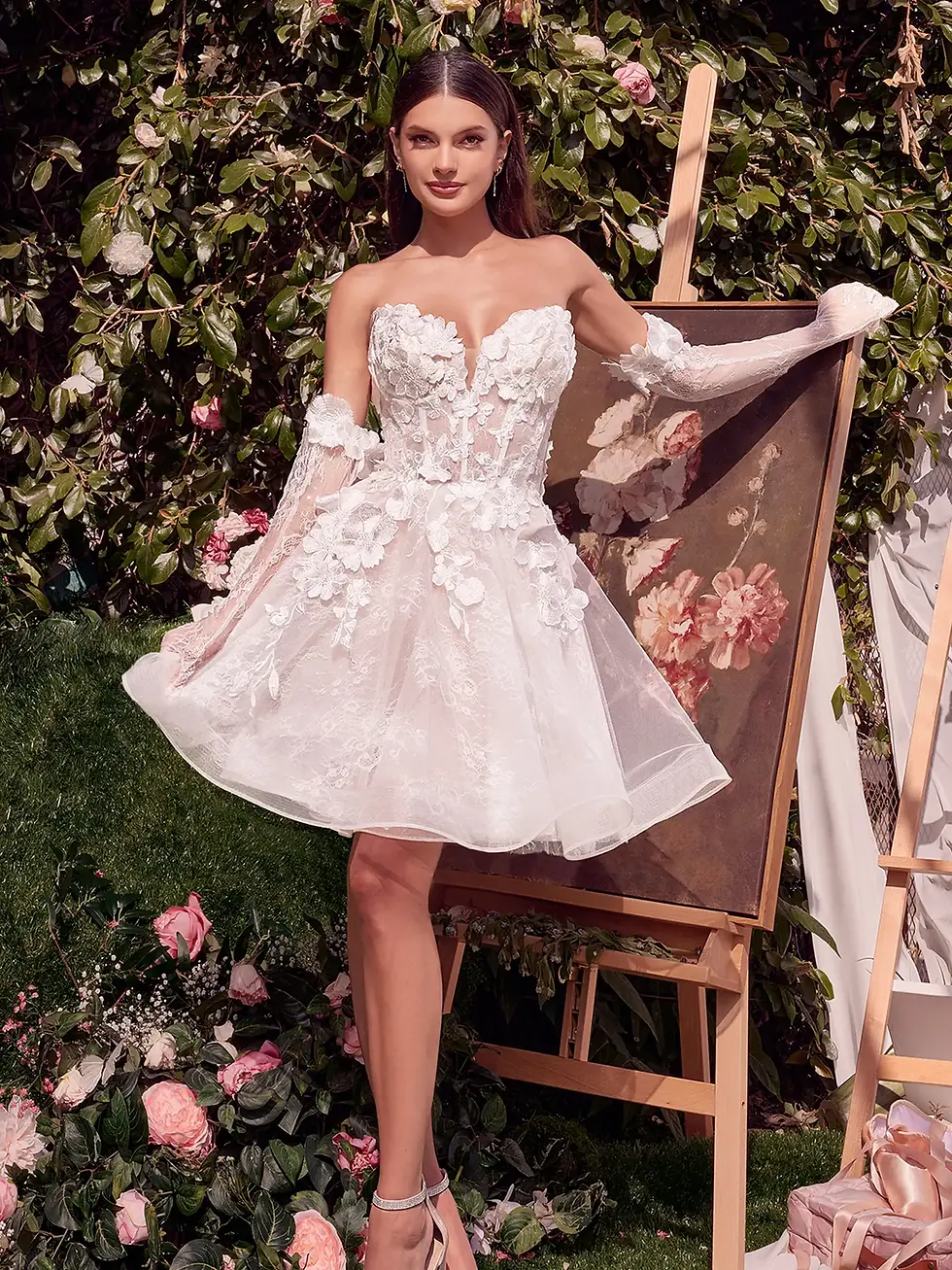 Thumbnail: Short Floral Appliqued Bridal Party Dress