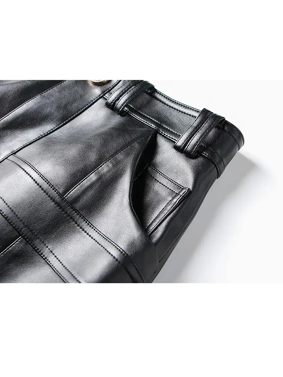 Thumbnail: Giselle Black High Waisted Faux Leather Mini Skirt