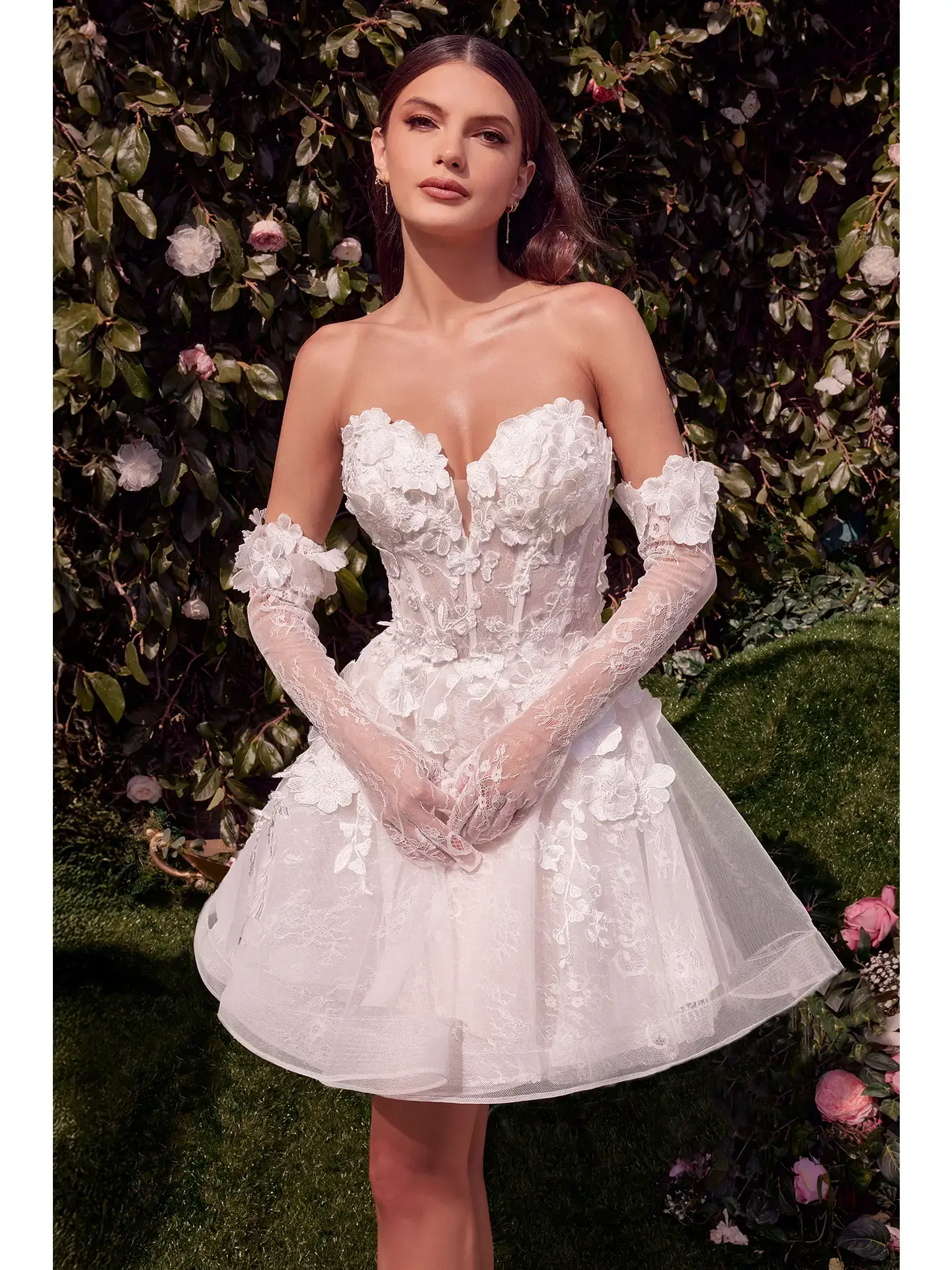 Short Floral Appliqued Bridal Party Dress