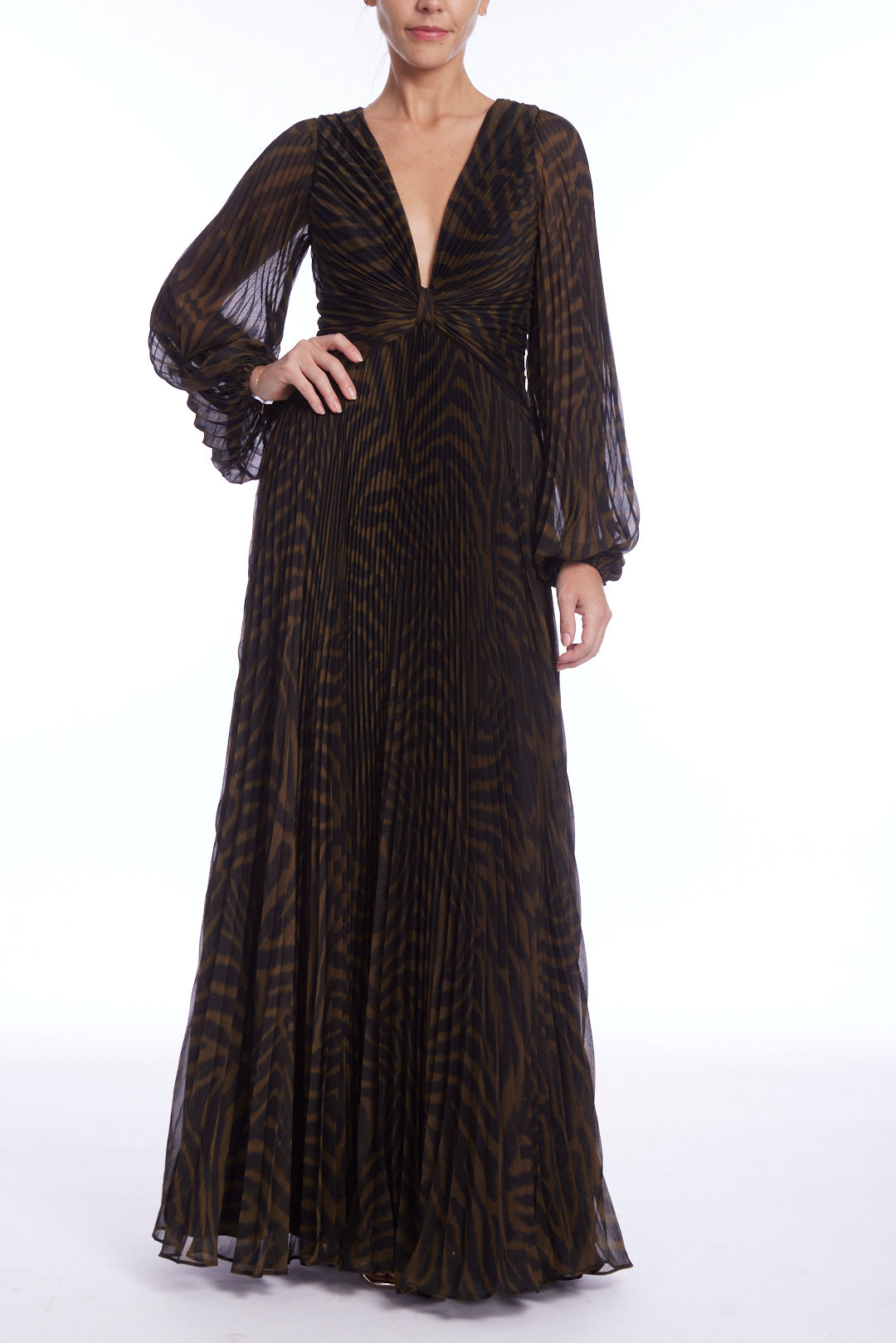 Long Sleeve Pleated Gown