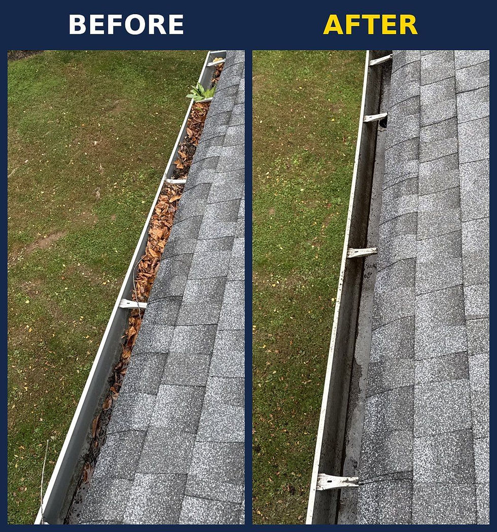 Before and after gutter cleaning by Pollard's to the Rescue, leaf-clogged gutter cleared at Berger Communities in Boothwyn, PA