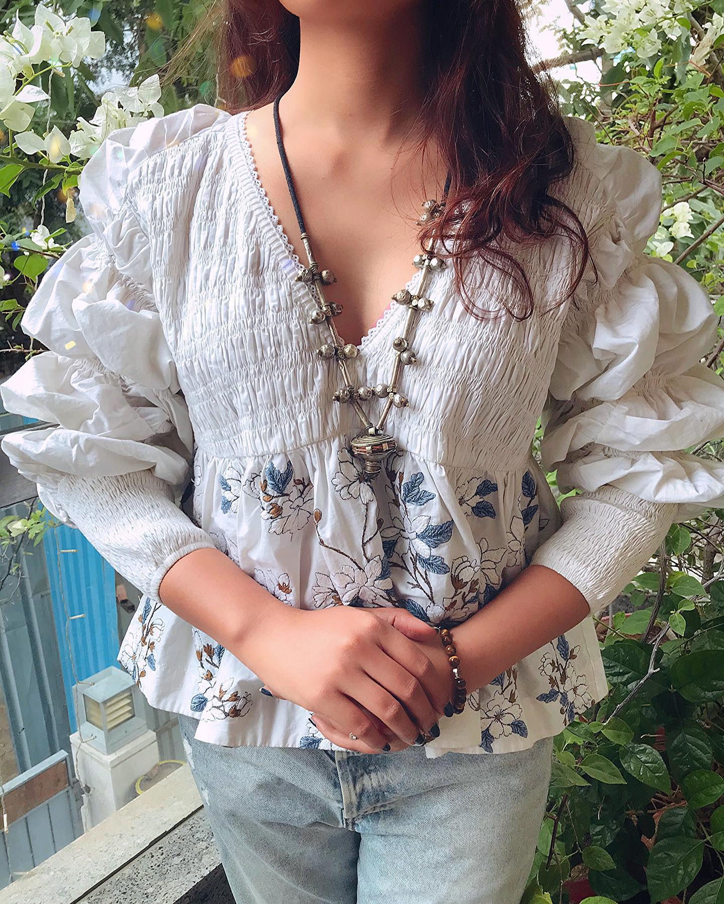 Sarga poplin sleeve blouse