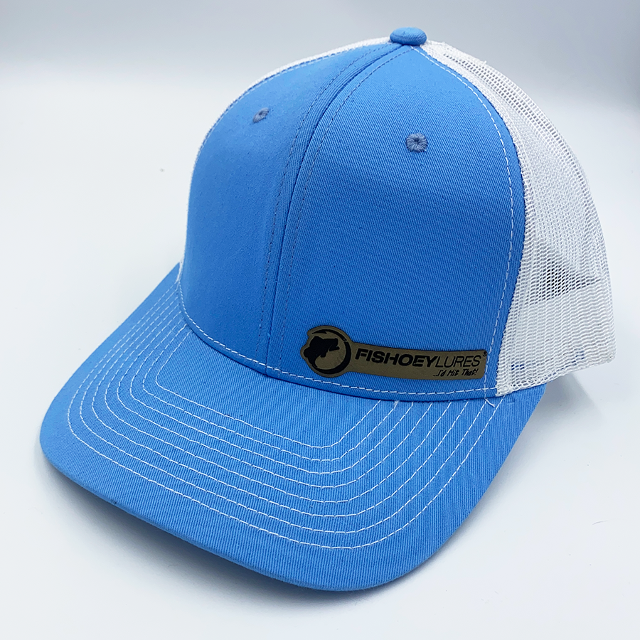 Thumbnail: Columbian Blue / White Trucker Style Caps - Leather Logo