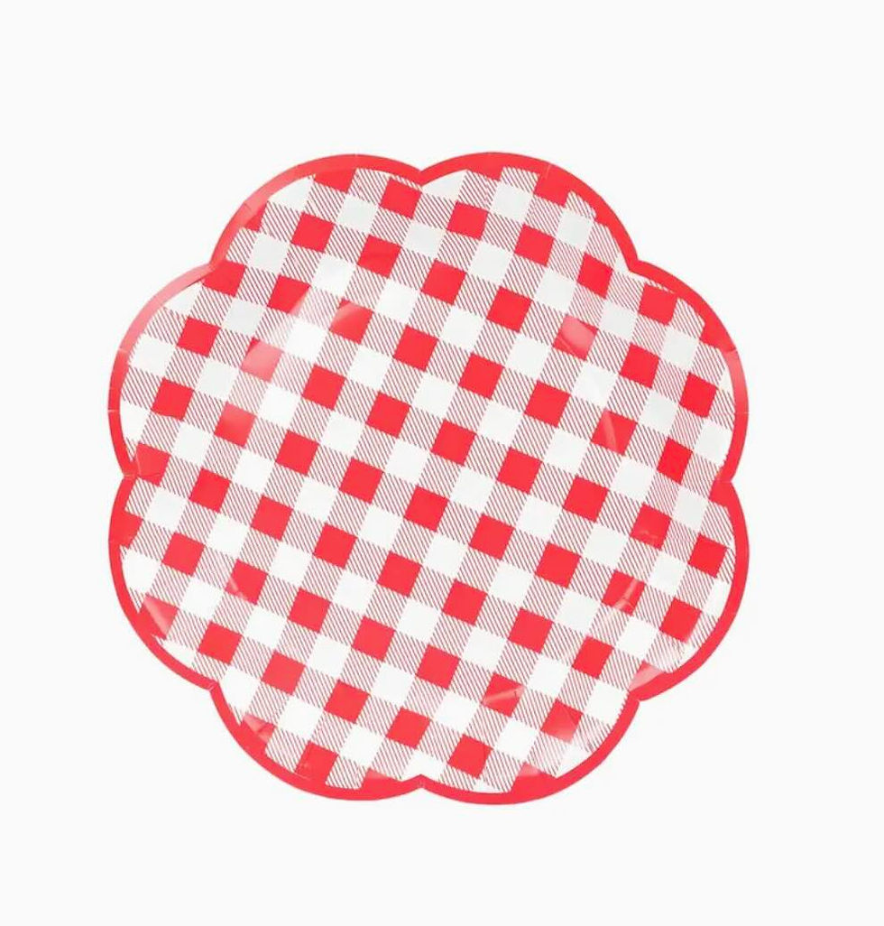 Red & White Gingham Paper Plates Scalloped Edge