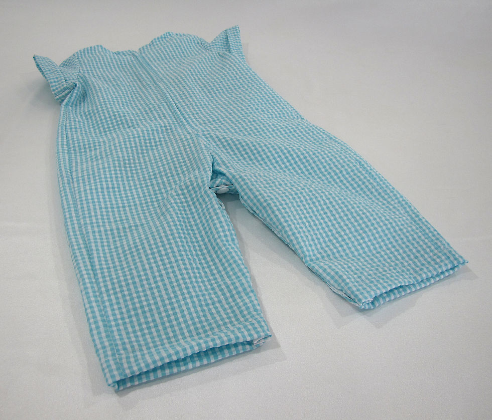 Thumbnail: Newborn Aqua Gingham Seersucker Rompers