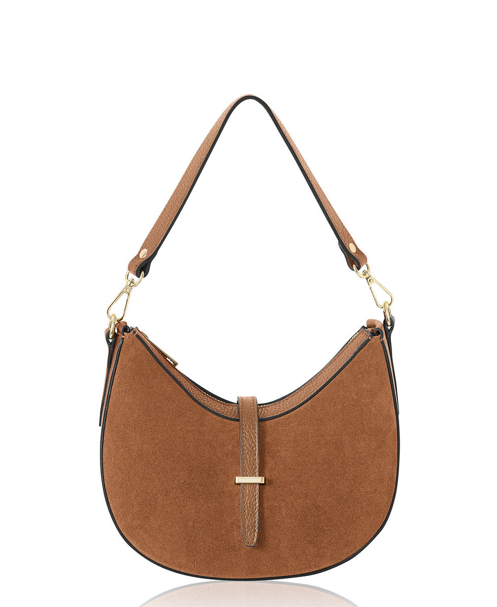 Thumbnail: Italian Premium Suede &Leather Curved Shoulder Crossbody Bag