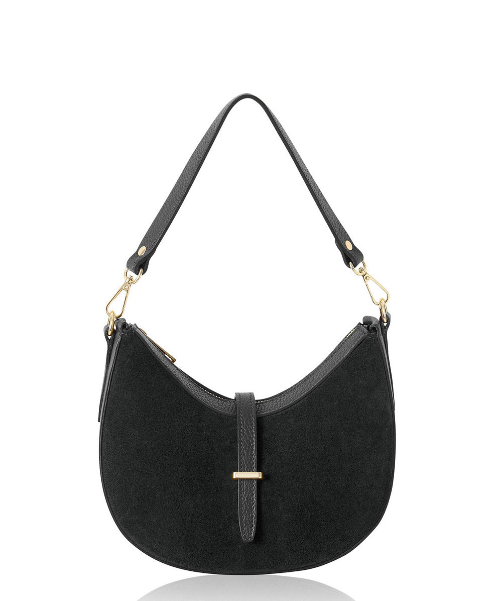 Thumbnail: Italian Premium Suede &Leather Curved Shoulder Crossbody Bag