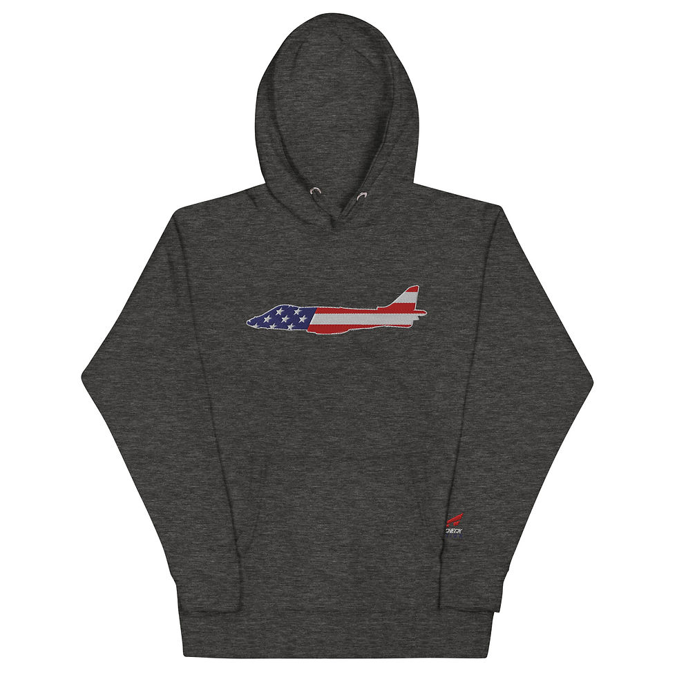 Thumbnail: US Flag Silhouette USMC AV-8B Harrier II Premium Embroidered Unisex Hoodie