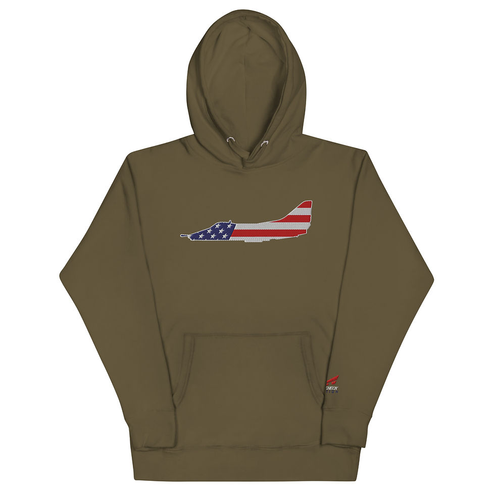 Thumbnail: US Flag Silhouette Legacy A-4 Skyhawk Premium Embroidered Unisex Hoodie