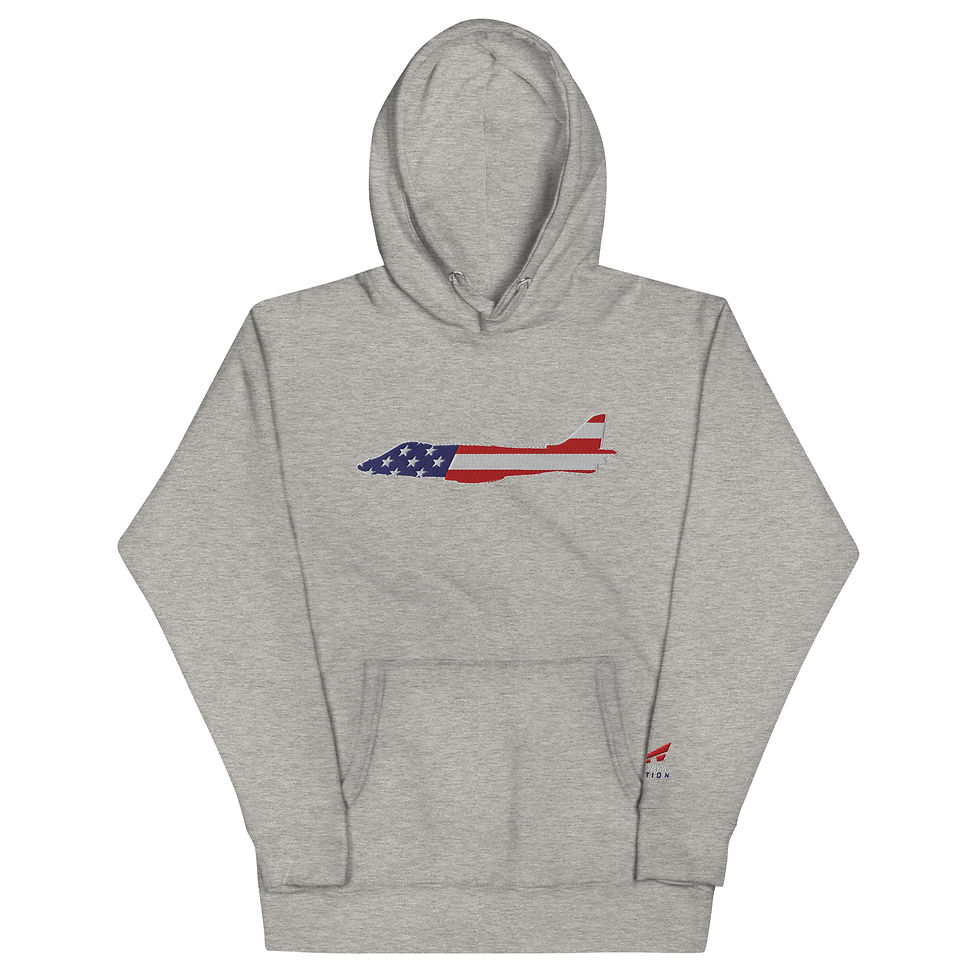 Thumbnail: US Flag Silhouette USMC AV-8B Harrier II Premium Embroidered Unisex Hoodie