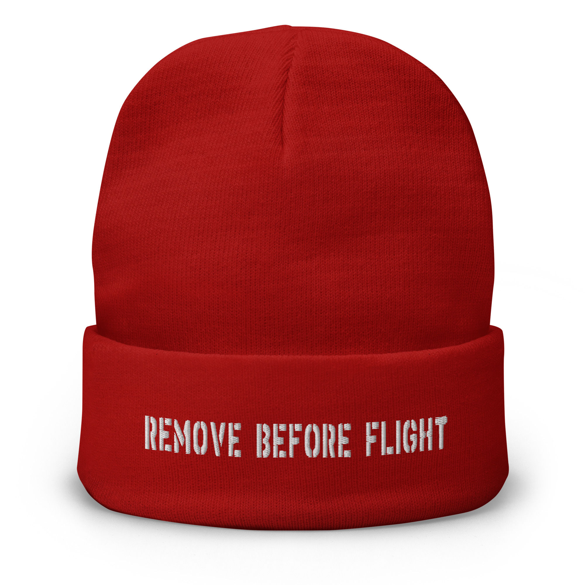 Remove Before Flight Red Beanie