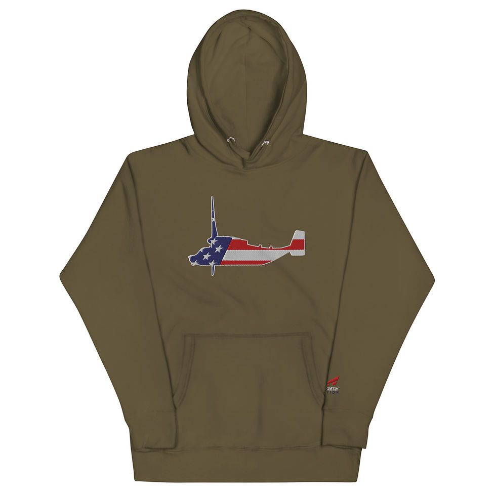 Thumbnail: US Flag Silhouette USAF Tilt-Rotor Premium Embroidered Unisex Hoodie