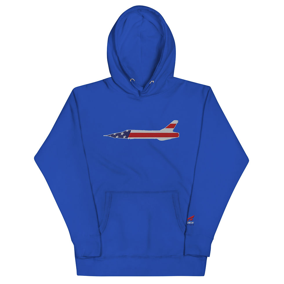 Thumbnail: US Flag Silhouette Legacy F-105 Thunderchief Premium Embroidered Unisex Hoodie