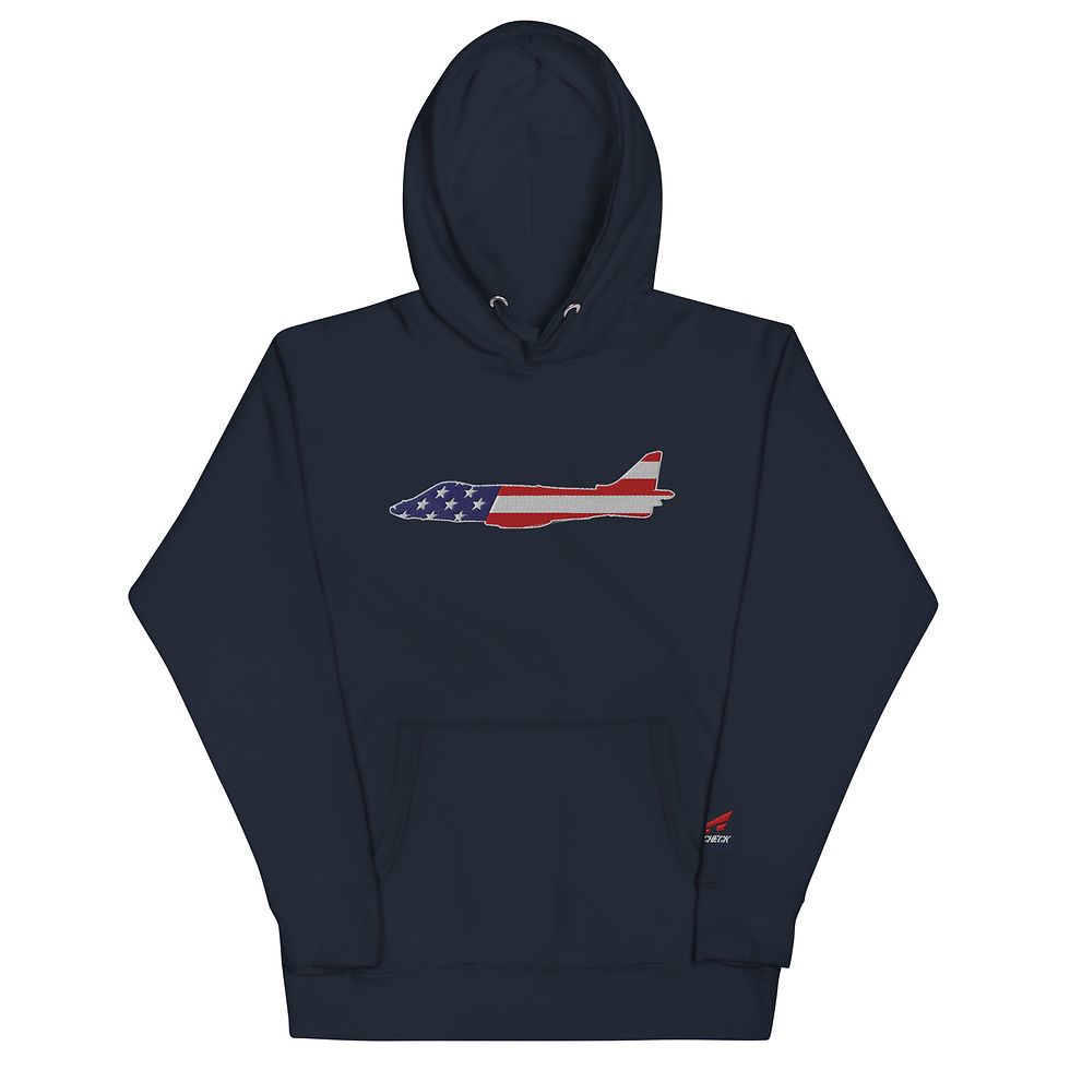 Thumbnail: US Flag Silhouette USMC AV-8B Harrier II Premium Embroidered Unisex Hoodie