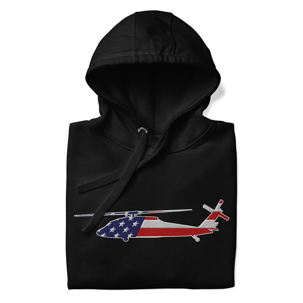Thumbnail: US Flag Silhouette USA Utility Helicopter Premium Embroidered Unisex Hoodie
