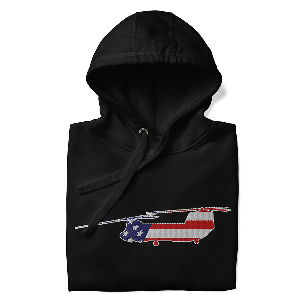 Thumbnail: US Flag Silhouette USA CH-47 Chinook Premium Embroidered Unisex Hoodie