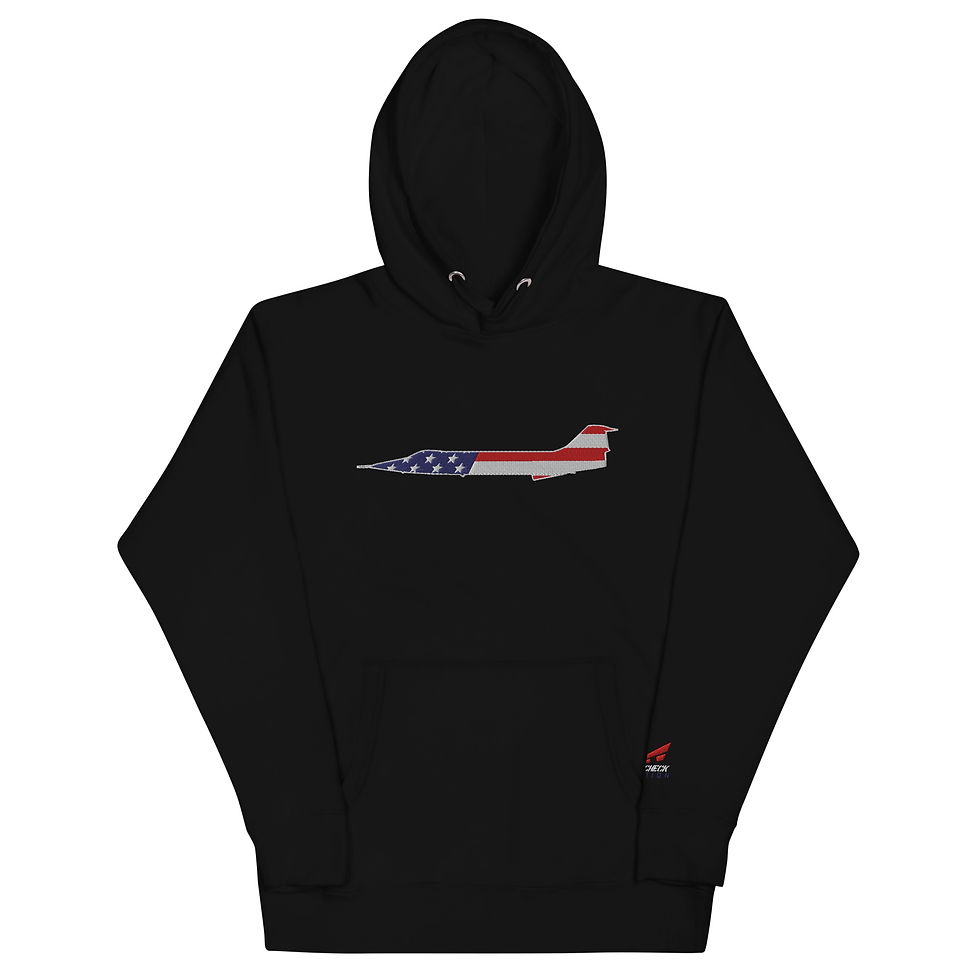 Thumbnail: US Flag Silhouette Legacy F-104 Starfighter Premium Embroidered Unisex Hoodie