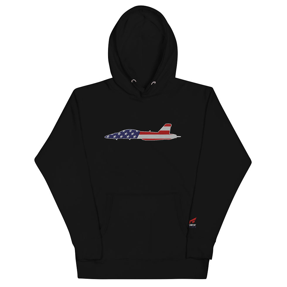 Thumbnail: US Flag Silhouette USN F/A-18F Super Hornet Premium Embroidered Unisex Hoodie