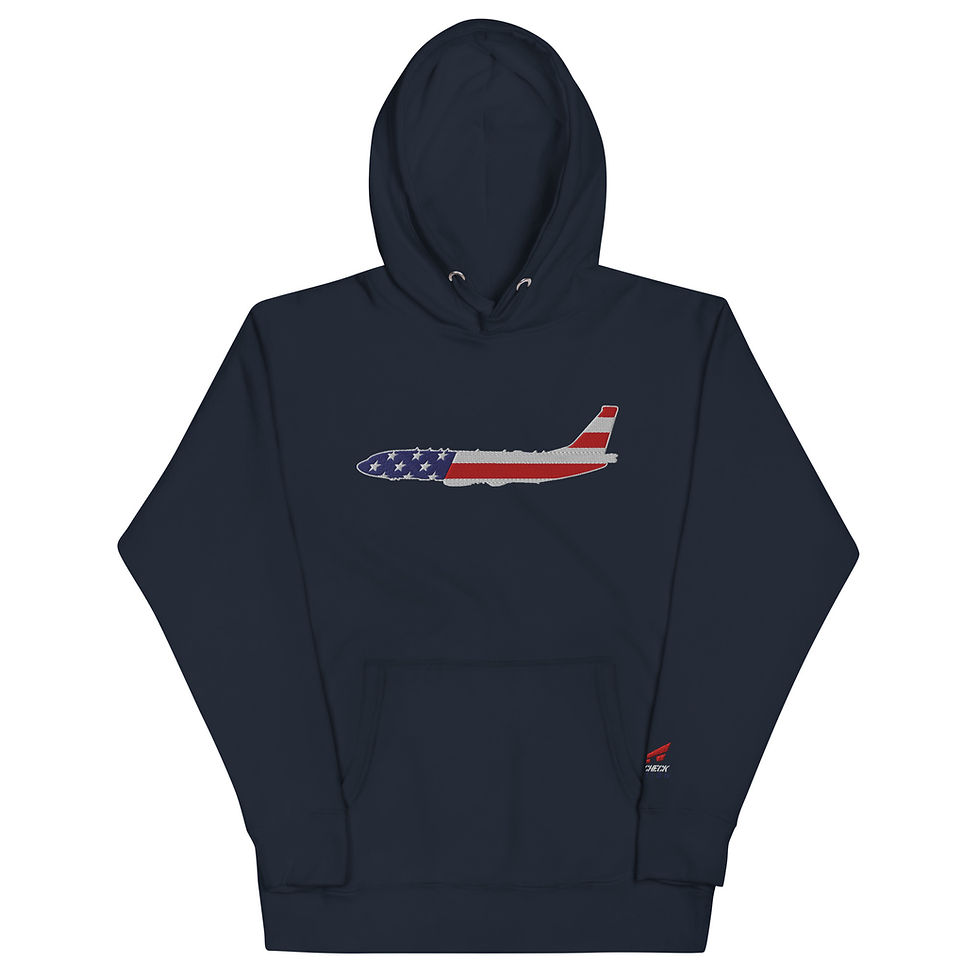 Thumbnail: US Flag Silhouette USN P-8 Poseidon Premium Embroidered Unisex Hoodie