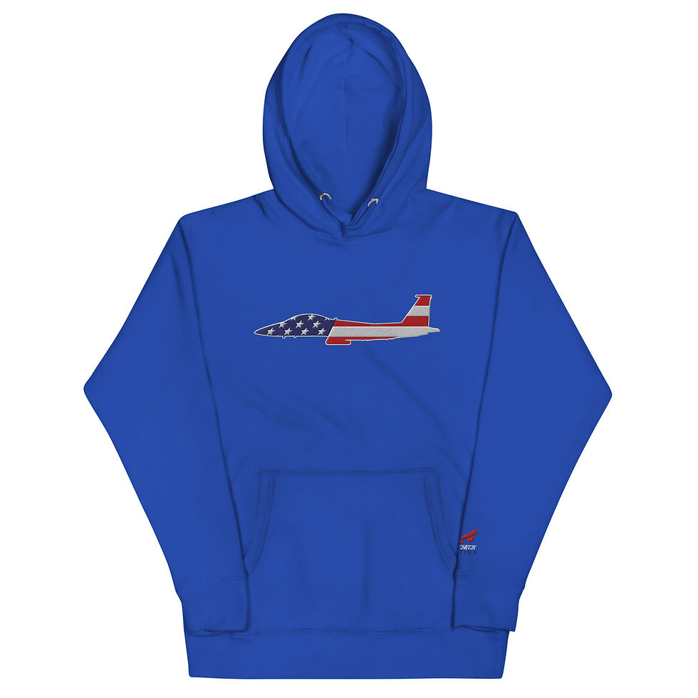 Thumbnail: US Flag Silhouette USAF F-15E Strike Eagle Premium Embroidered Unisex Hoodie