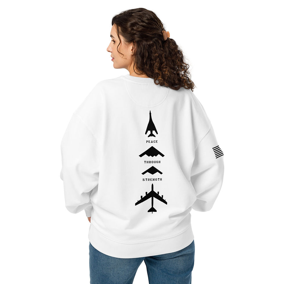 Thumbnail: USAF Bombers Peace Through Strength Unisex Organic Oversized Sweatshirt