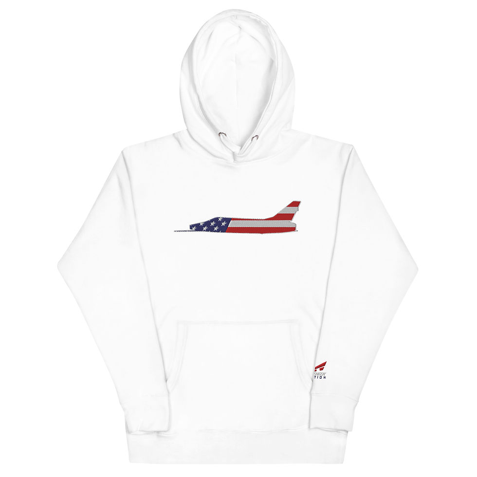 Thumbnail: US Flag Silhouette Legacy F-100 Super Sabre Premium Embroidered Unisex Hoodie