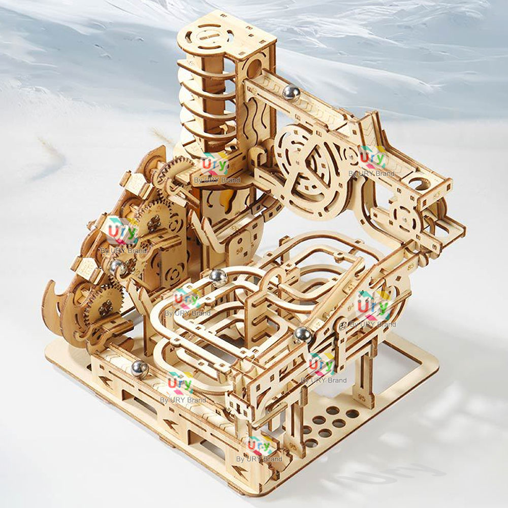 3D Wooden Mechanical Marble Run – DIY Engineering Model with Electric Catapult