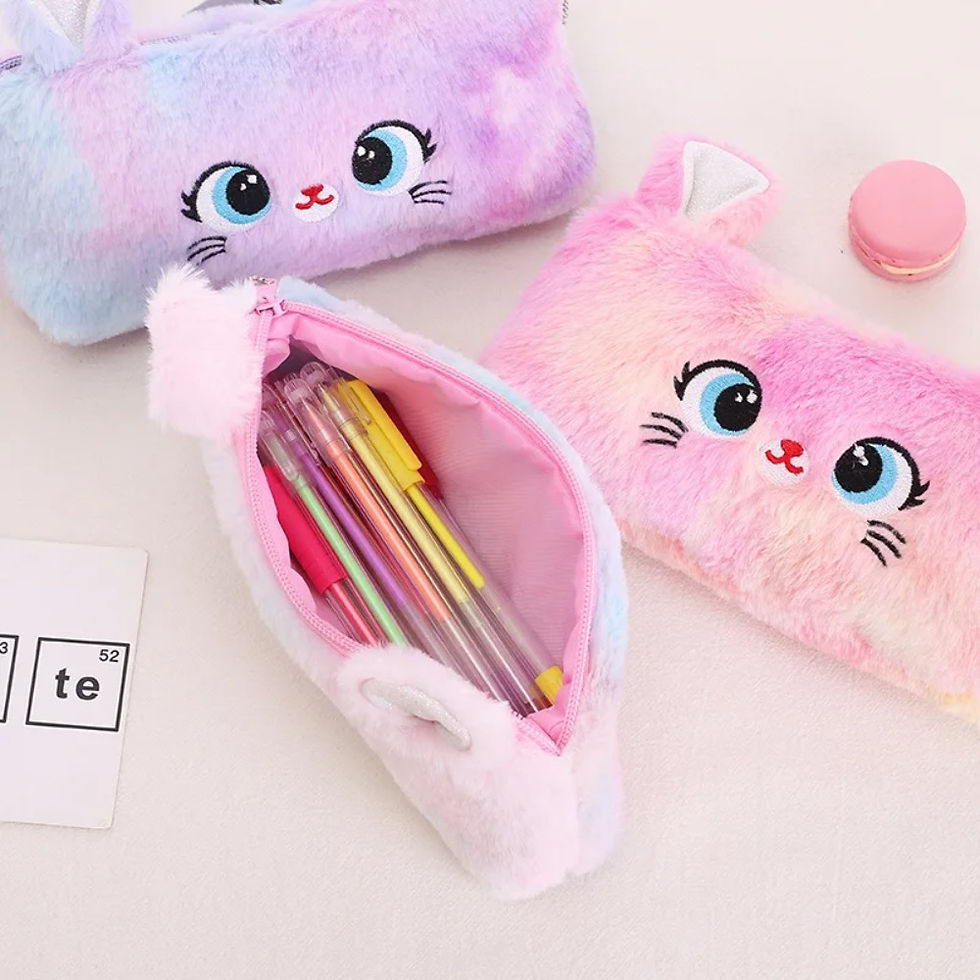 Thumbnail: Fluffy Cat Pencil Case for Girls – Cute Large School Stationery Pouch