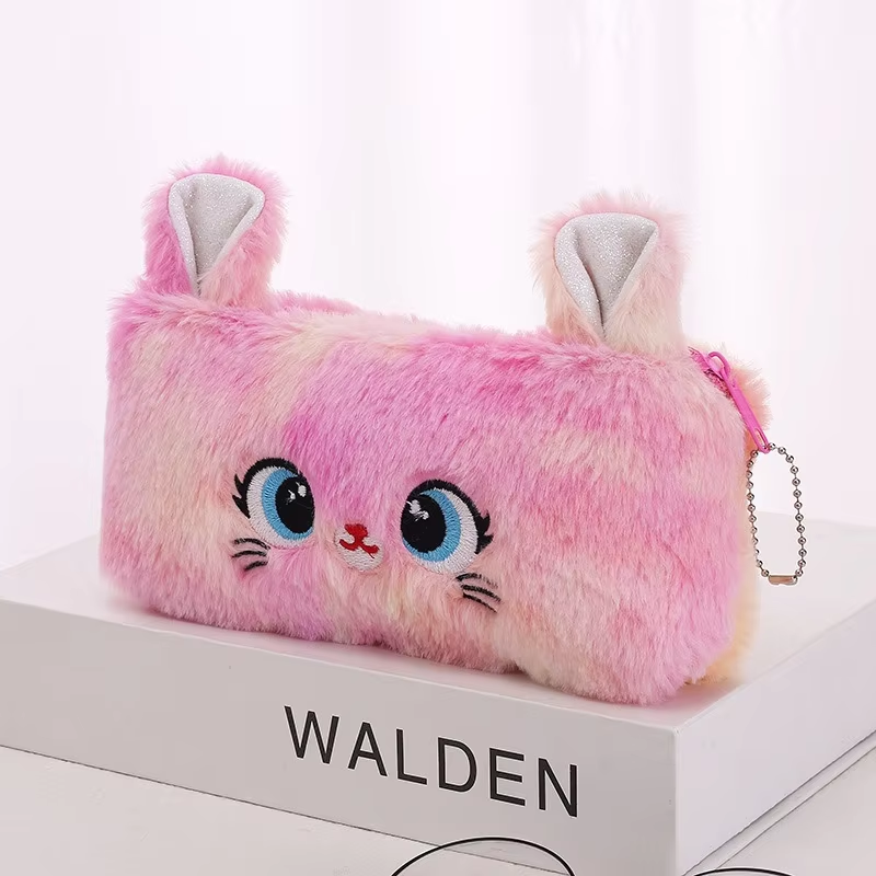 Thumbnail: Fluffy Cat Pencil Case for Girls – Cute Large School Stationery Pouch