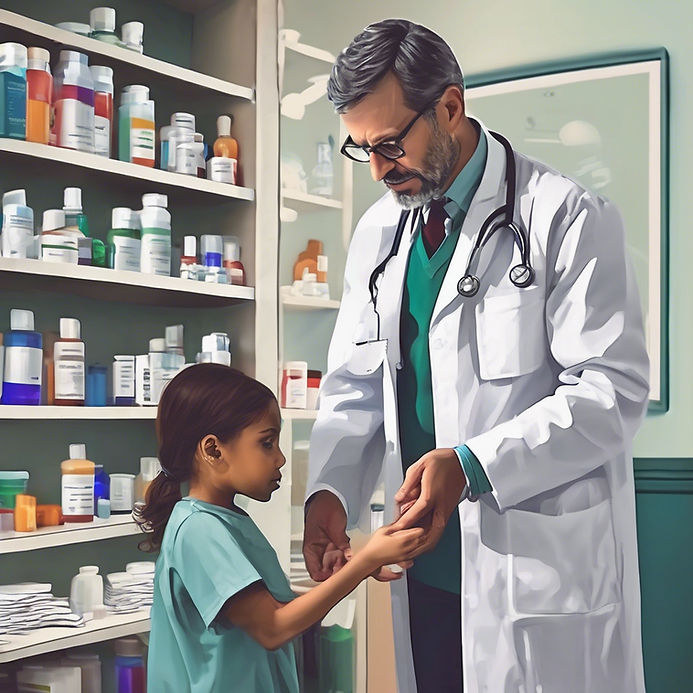 create an image of doctor helping folks with like children withopioid addiction directly t