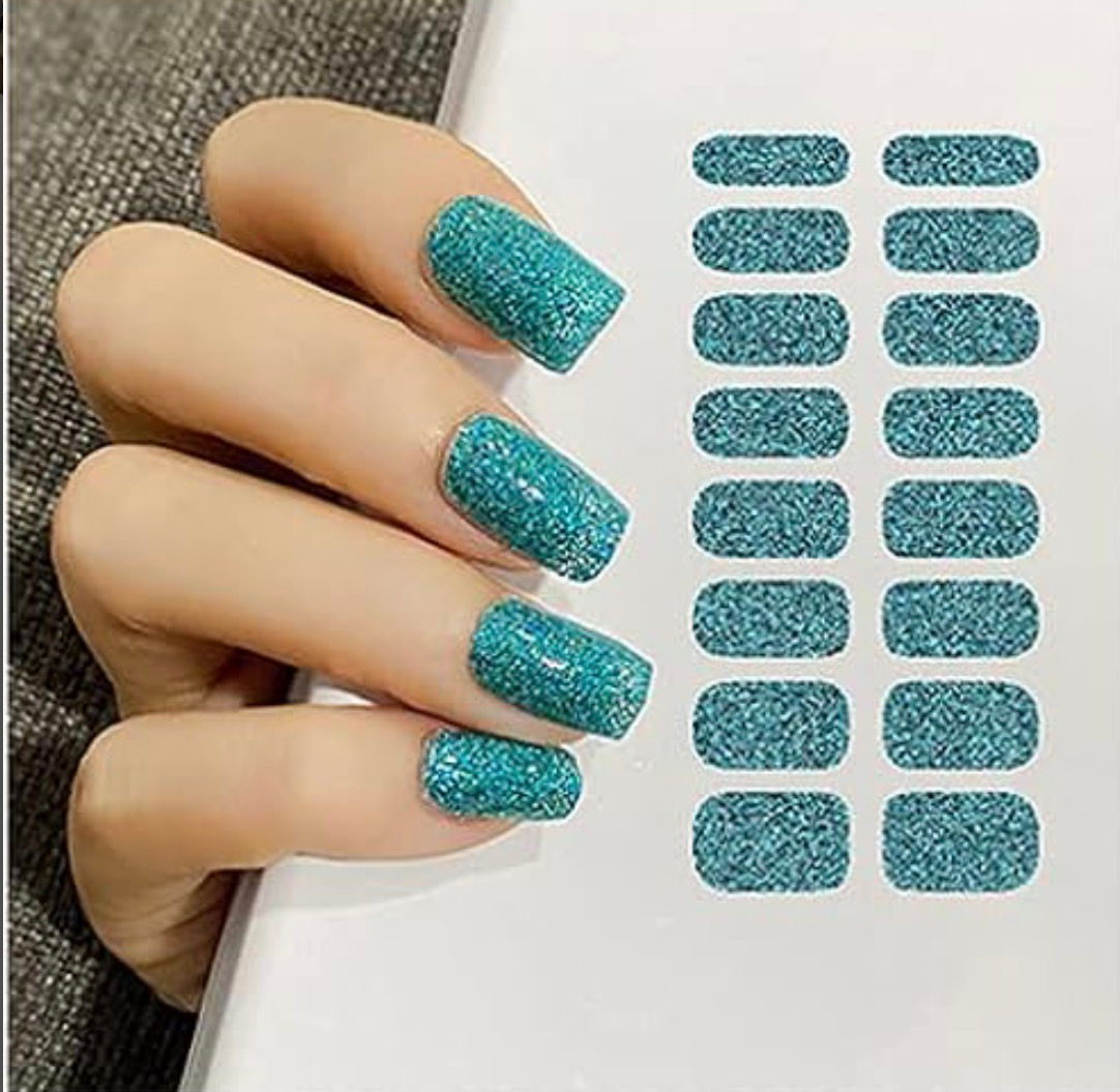 Teal Glitter Nail Wraps 