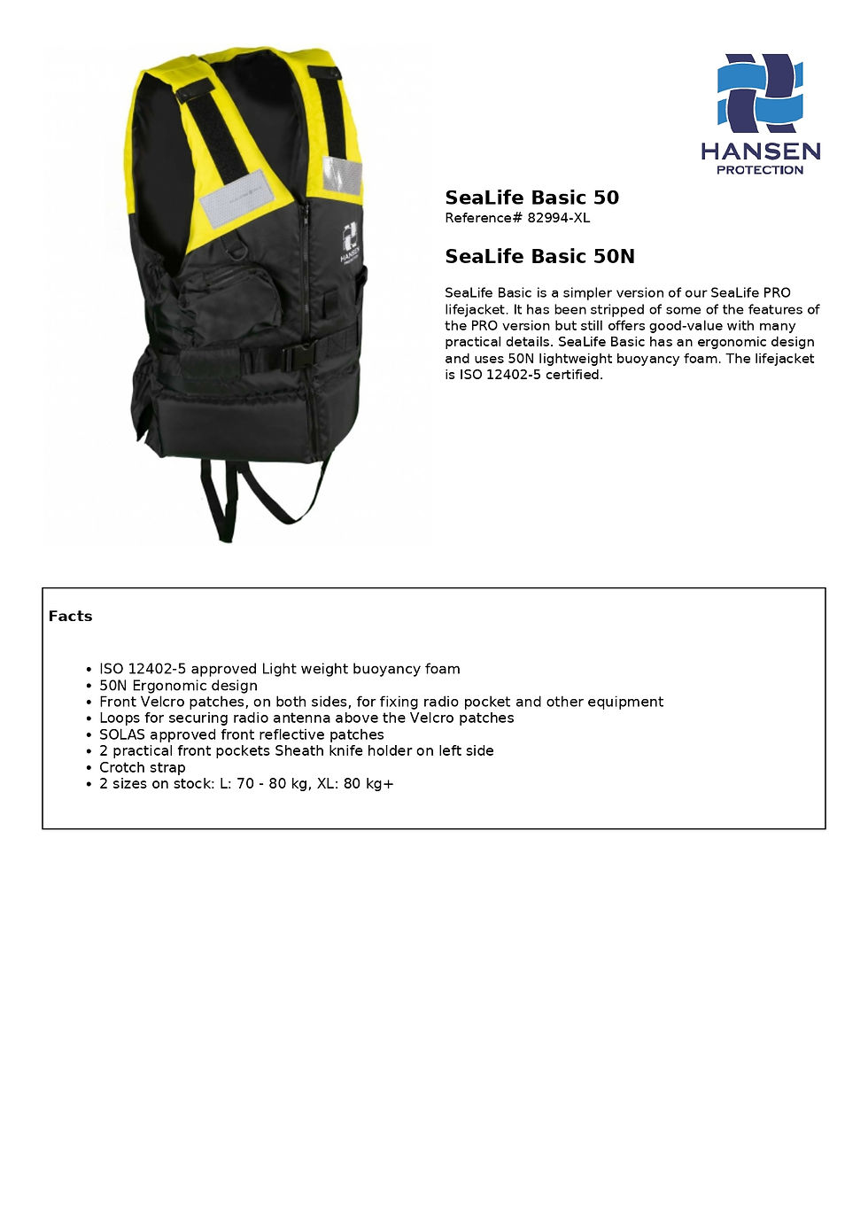 縮圖：救生衣 Hansen Protection  SeaLife Basic 50